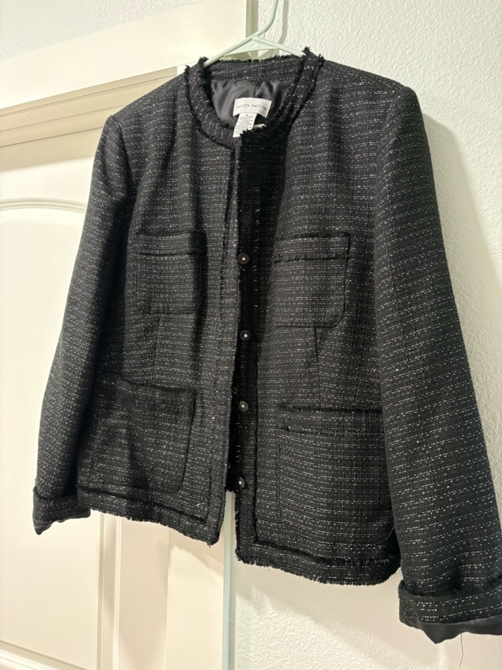 Jaclyn Smith Black Tweed Bouclé Jacket with Metallic Thread